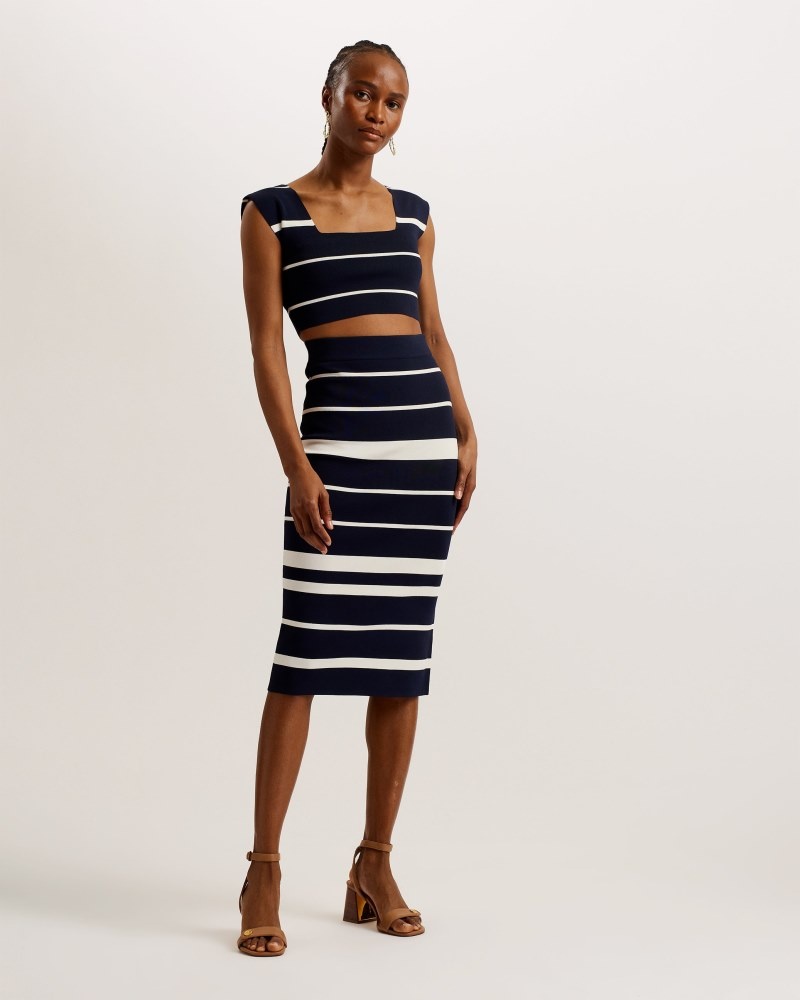 Navy Women\'s Ted Baker Emiliha Striped Bodycon Knit Skirt Price In India | V6P-2319