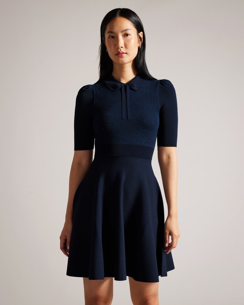 Navy Women's Ted Baker Hillder Delicate Pointelle Knit Dress Price In India | I7Y-1916