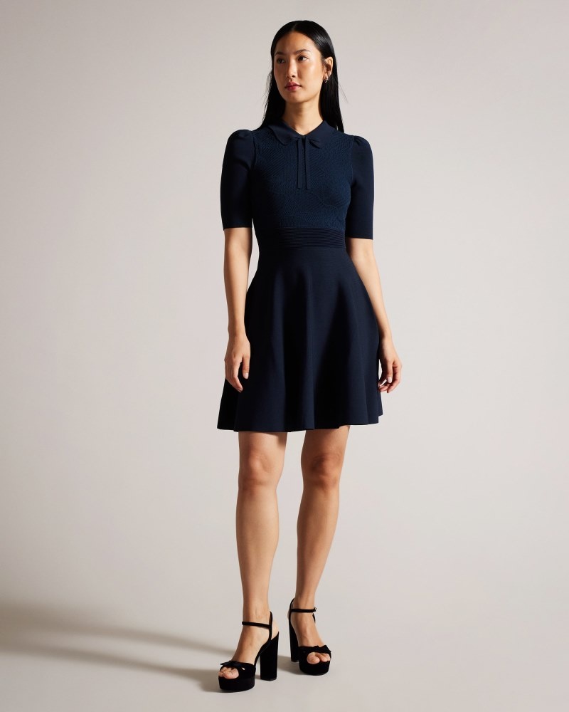 Navy Women\'s Ted Baker Hillder Delicate Pointelle Knit Dress Price In India | I7Y-1916