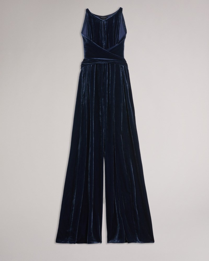 Navy Women's Ted Baker Libbiey Halterneck Jumpsuit with Wrap Bodice Price In India | F1F-8448