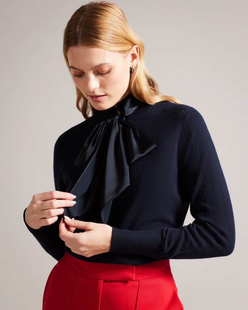 Navy Women's Ted Baker Maralou Sweater with Tie Bow Detail At Neck Sweaters Price In India | A1W-3506