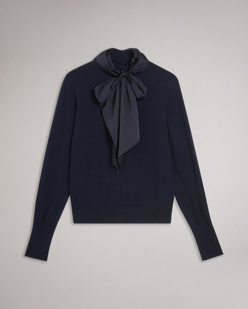 Navy Women's Ted Baker Maralou Sweater with Tie Bow Detail At Neck Sweaters Price In India | A1W-3506