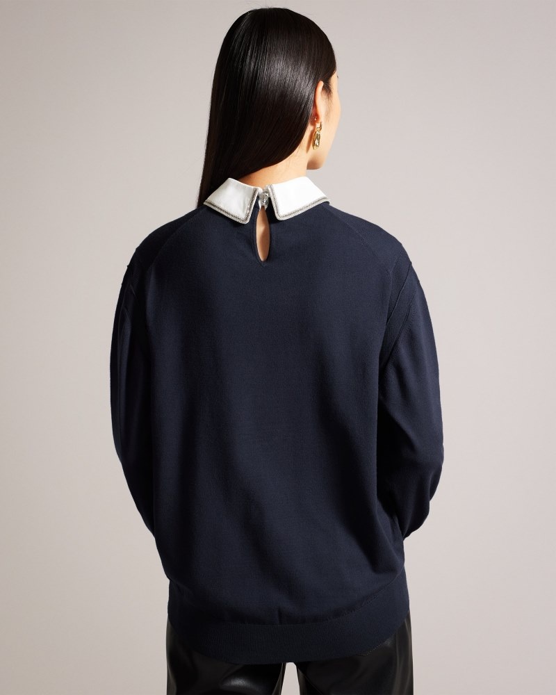 Navy Women's Ted Baker Penniii Mockable Sweater with Shirt Collar Shirts Price In India | T7I-1070