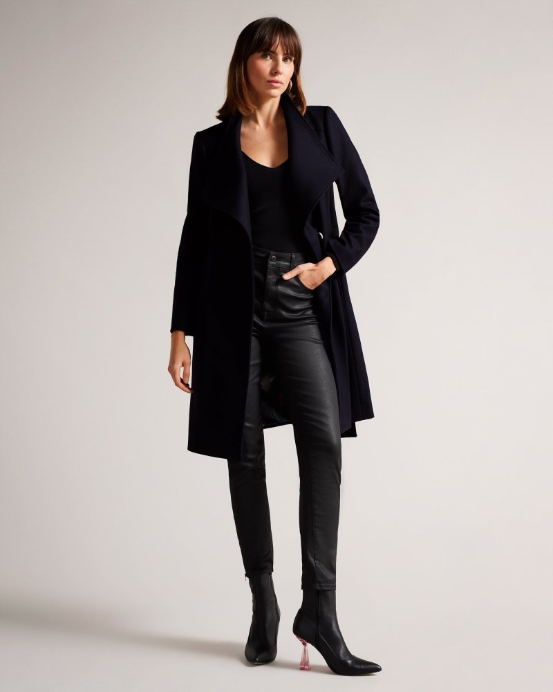 Navy Women's Ted Baker Sandra Long Wool Wrap Coat Price In India | Z0B-4602