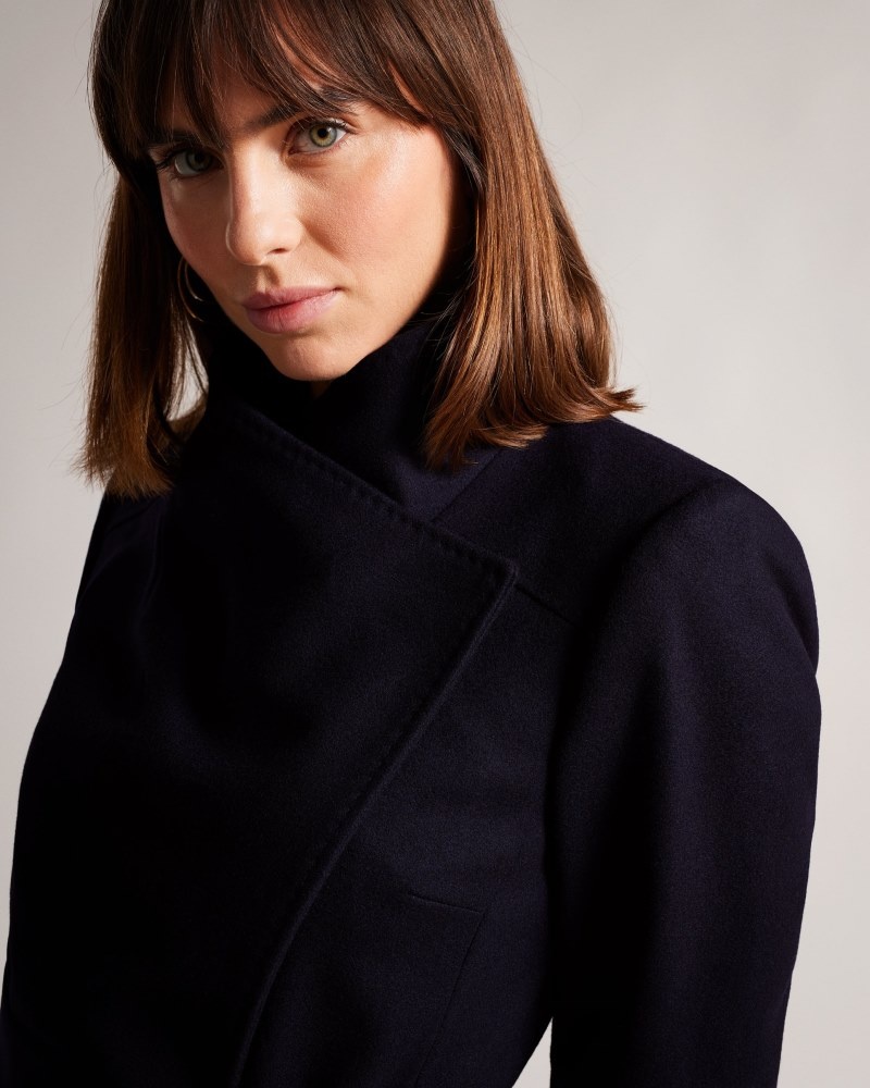 Navy Women's Ted Baker Sandra Long Wool Wrap Coat Price In India | Z0B-4602