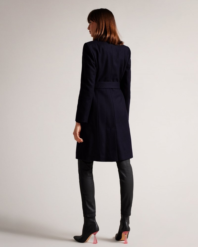 Navy Women's Ted Baker Sandra Long Wool Wrap Coat Price In India | Z0B-4602