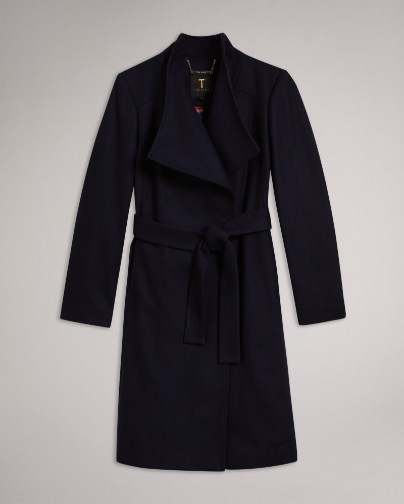 Navy Women's Ted Baker Sandra Long Wool Wrap Coat Price In India | Z0B-4602