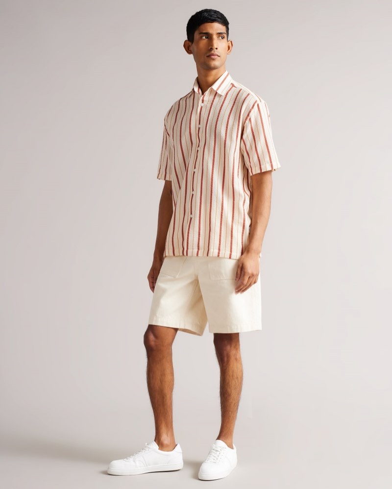 Pink Men's Ted Baker Hillma SS Seersucker Stripe Shirt Price In India | L4K-5588