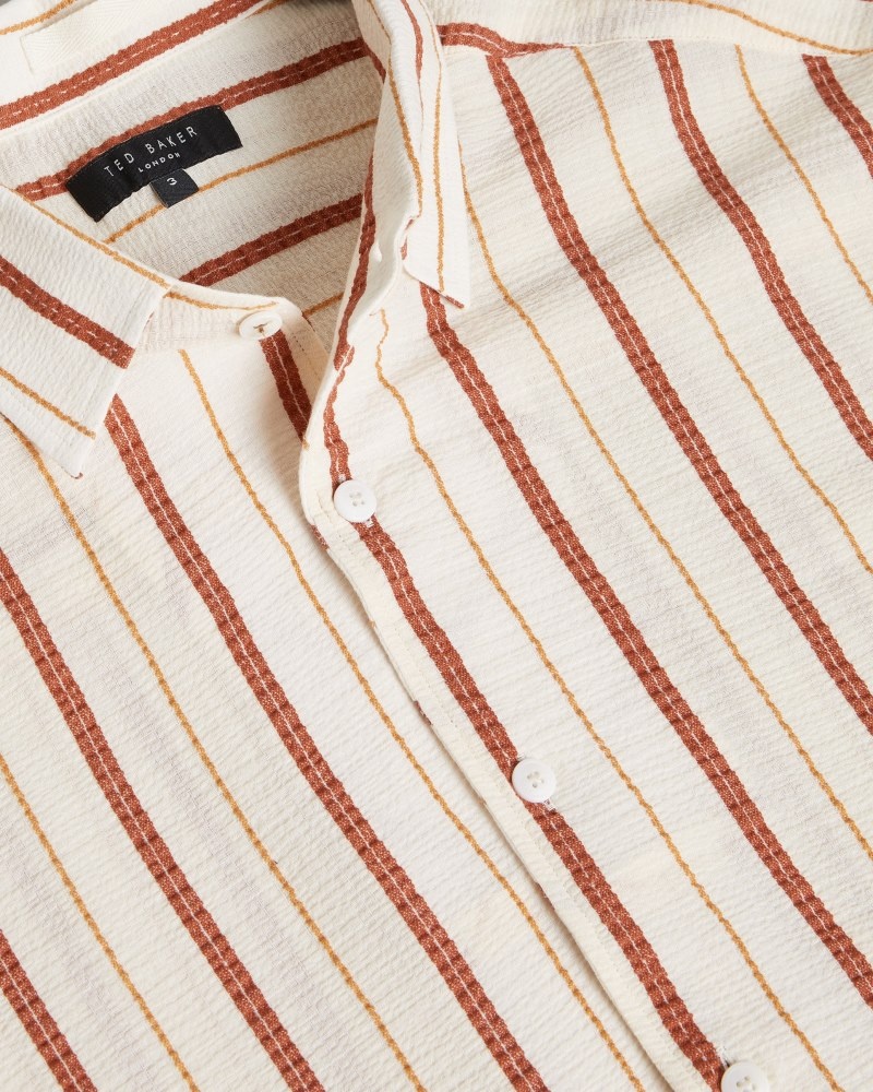 Pink Men's Ted Baker Hillma SS Seersucker Stripe Shirt Price In India | L4K-5588