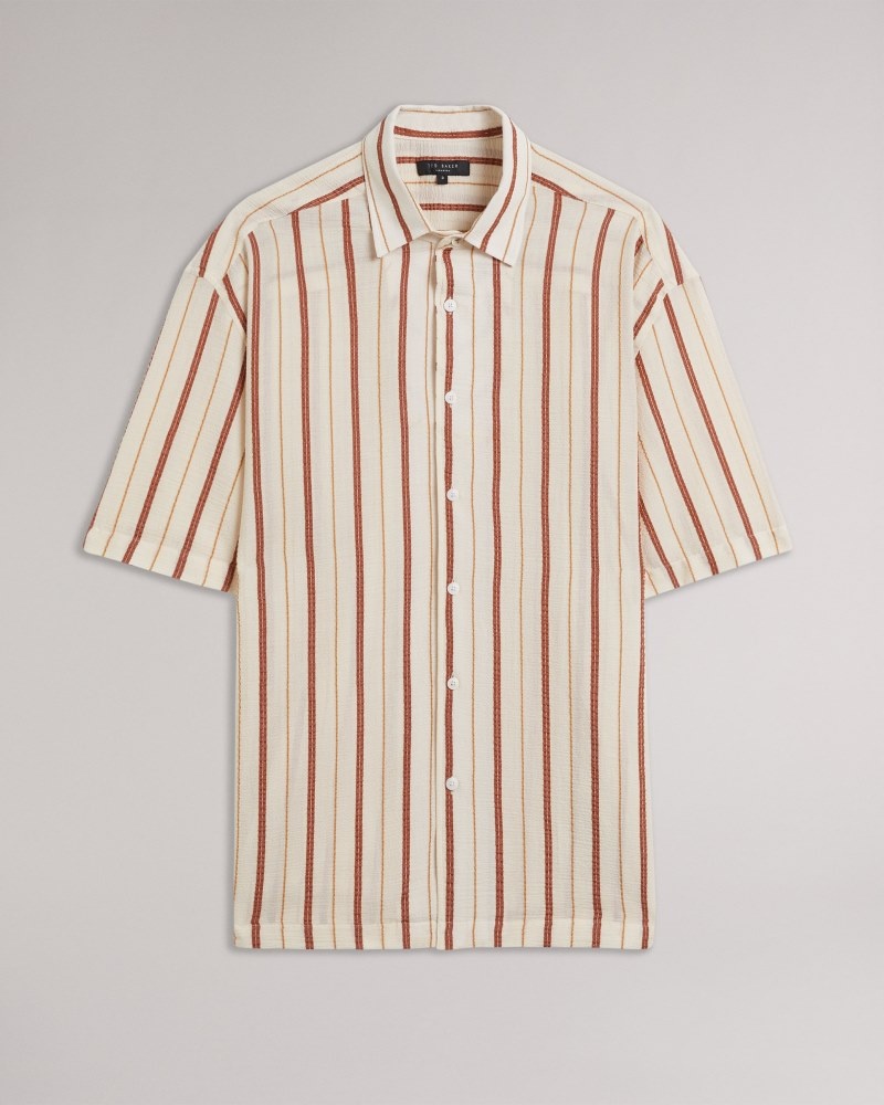 Pink Men's Ted Baker Hillma SS Seersucker Stripe Shirt Price In India | L4K-5588