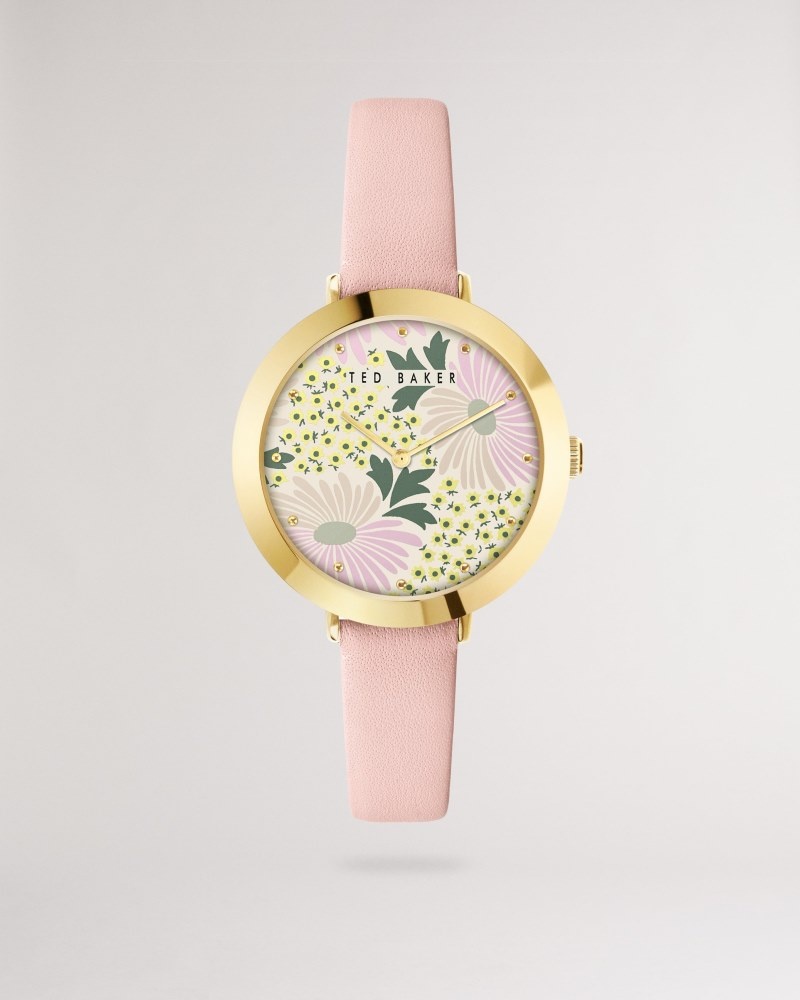 Pink Women\'s Ted Baker Lesedi Printed Dial Leather Strap Watch Watches Price In India | Q0E-0822