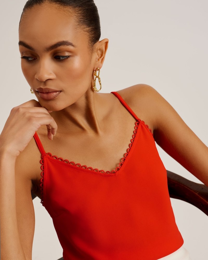 Red Women's Ted Baker Andreno Strappy Cami with Rouleaux Trims Vest Price In India | S3G-1729