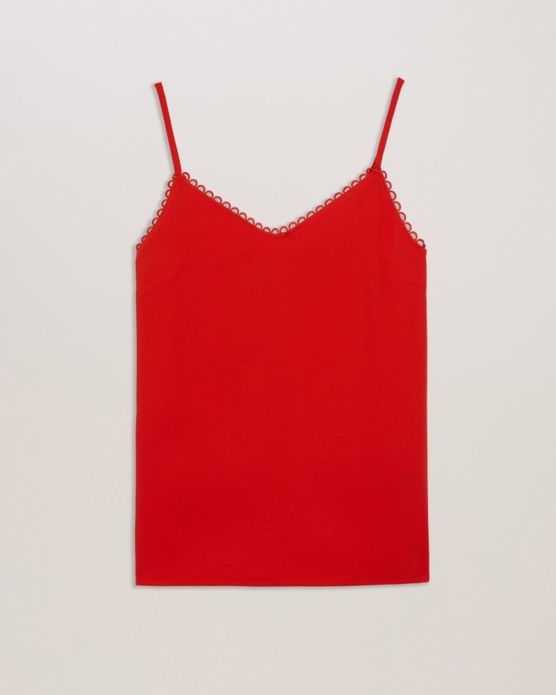 Red Women's Ted Baker Andreno Strappy Cami with Rouleaux Trims Vest Price In India | S3G-1729