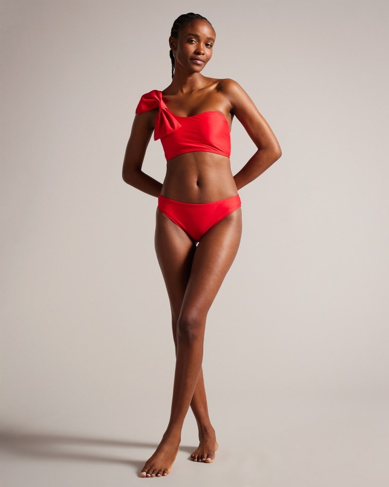 Red Women's Ted Baker Liennaa One Shoulder Bow Bikini Top Price In India | N6A-1998