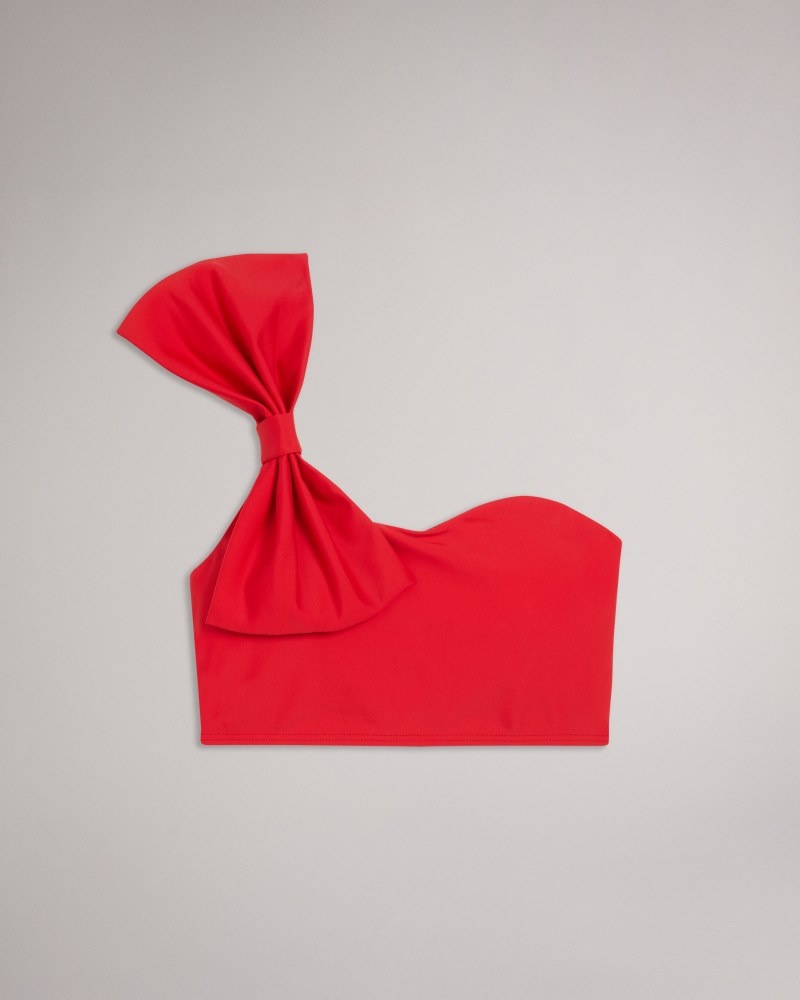 Red Women's Ted Baker Liennaa One Shoulder Bow Bikini Top Price In India | N6A-1998