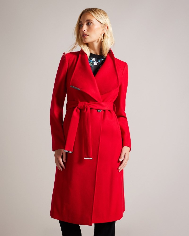 Red Women's Ted Baker Rose Mid Length Wool Wrap Coat Price In India | B4Z-3081