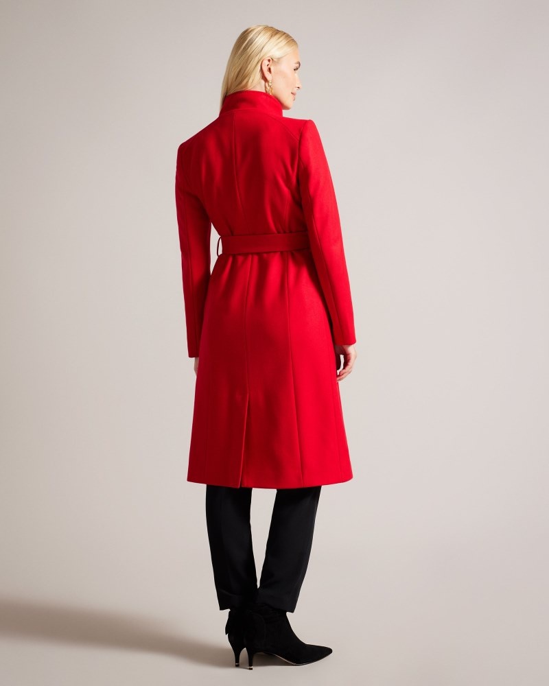 Red Women's Ted Baker Rose Mid Length Wool Wrap Coat Price In India | B4Z-3081