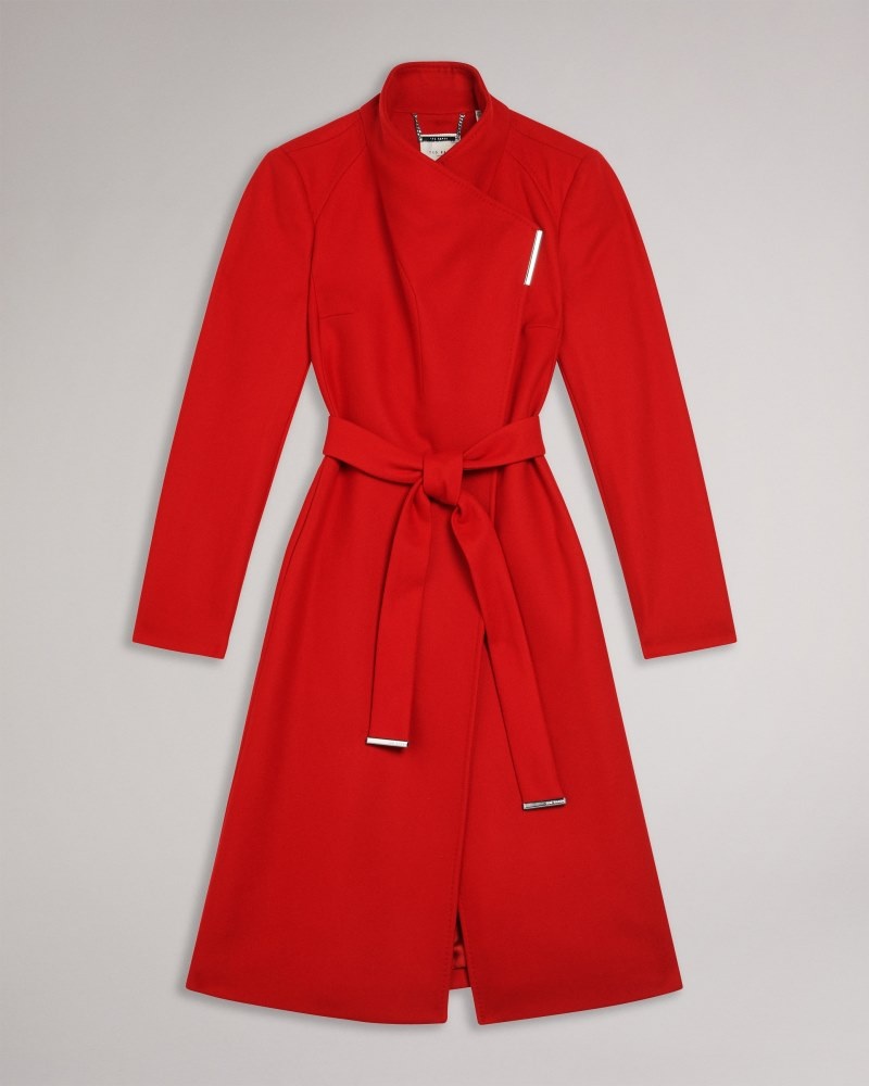 Red Women's Ted Baker Rose Mid Length Wool Wrap Coat Price In India | B4Z-3081