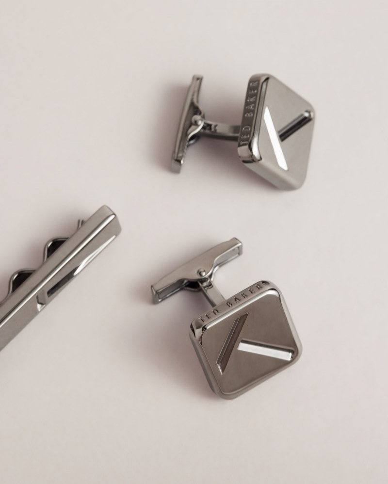 Silver Men's Ted Baker Klassik Metal Cufflink And Tie Pin Set Cufflinks Price In India | Y1L-1280