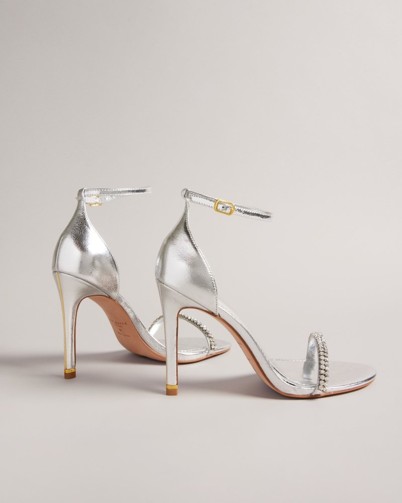 Silver Women's Ted Baker Helenni Crystal Strap Heeled Sandals Price In India | Q6Q-6208