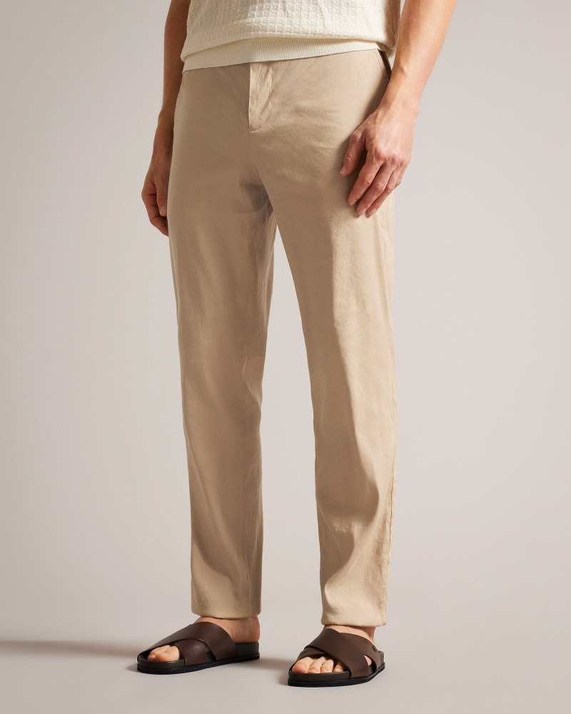 Stone Men's Ted Baker Kimmel Linen Blend Half Elasticated Trousers Price In India | F6K-4485