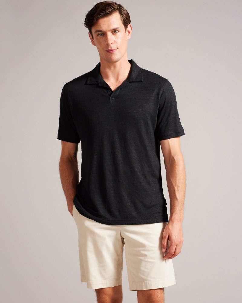 Stone Men\'s Ted Baker Lingpo SS Linen Open Neck Polo Shirt Price In India | T3R-5840