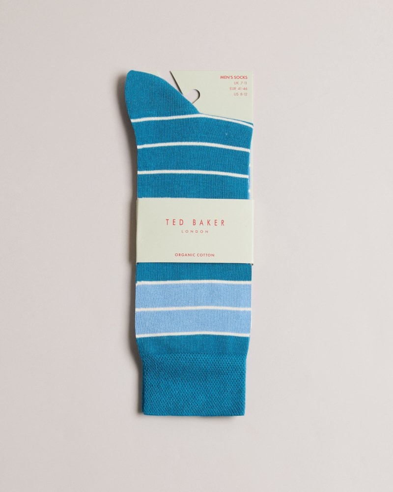 Teal Blue Men's Ted Baker Breezey Striped Sock Price In India | F2L-0621