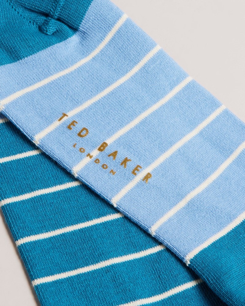 Teal Blue Men's Ted Baker Breezey Striped Sock Price In India | F2L-0621