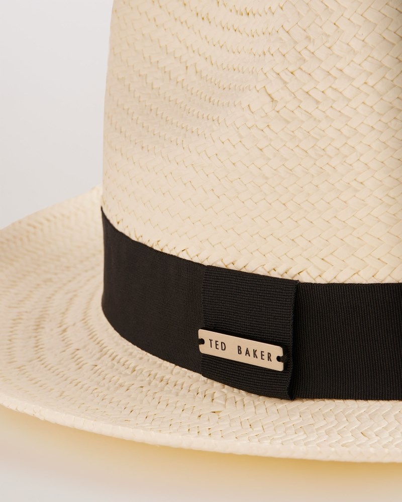 White Men's Ted Baker Adrien Straw Panama Hat Price In India | C2N-4839