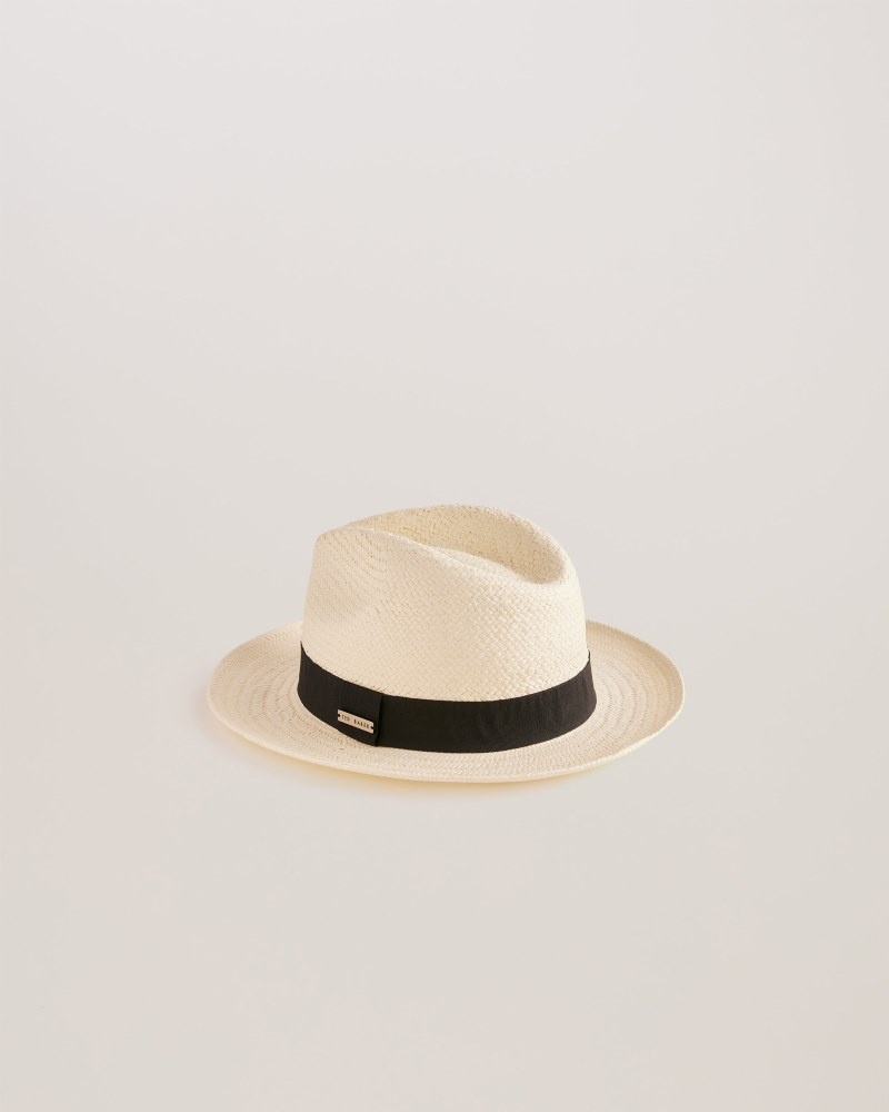 White Men's Ted Baker Adrien Straw Panama Hat Price In India | C2N-4839