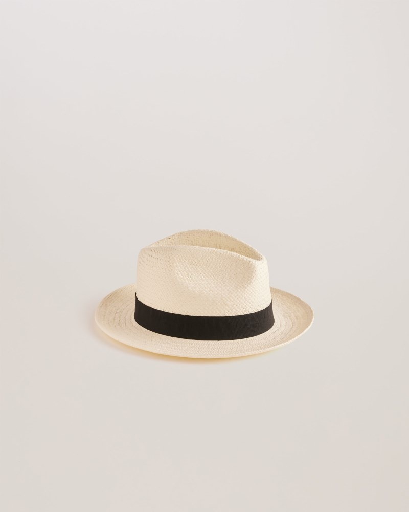 White Men\'s Ted Baker Adrien Straw Panama Hat Price In India | C2N-4839