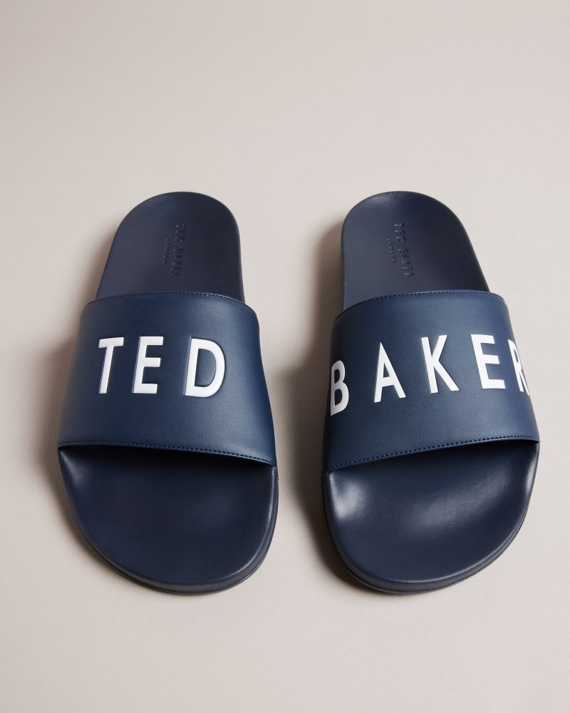 White Men's Ted Baker Auly Brand Embossed Pool Slide Price In India | M3V-3879