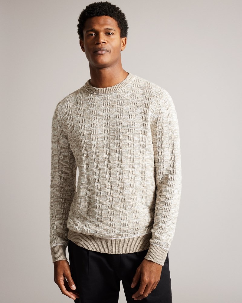 White Men\'s Ted Baker Kriskro LS Regular Textured Crew Neck Sweaters Price In India | L6V-2127