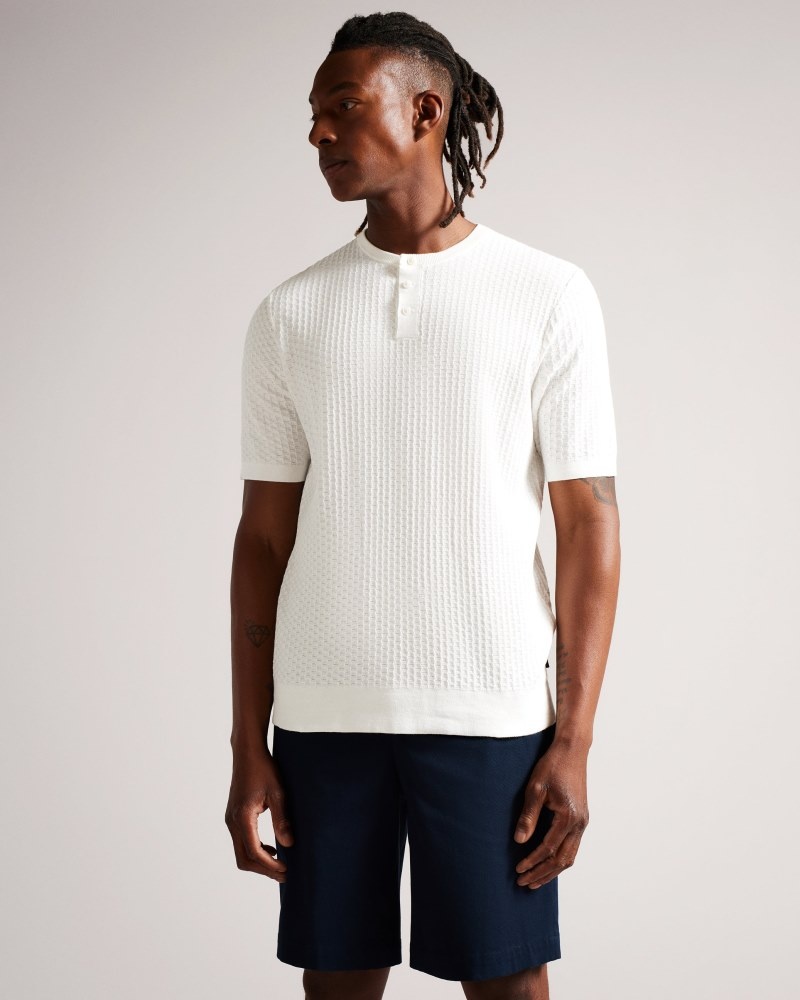 White Men's Ted Baker Macarth Knitted Henley Price In India | Y8S-4894