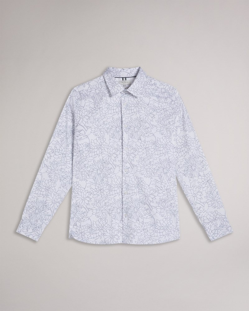 White Men's Ted Baker Neale LS Slim Dense Floral Shirt Price In India | O6O-8856