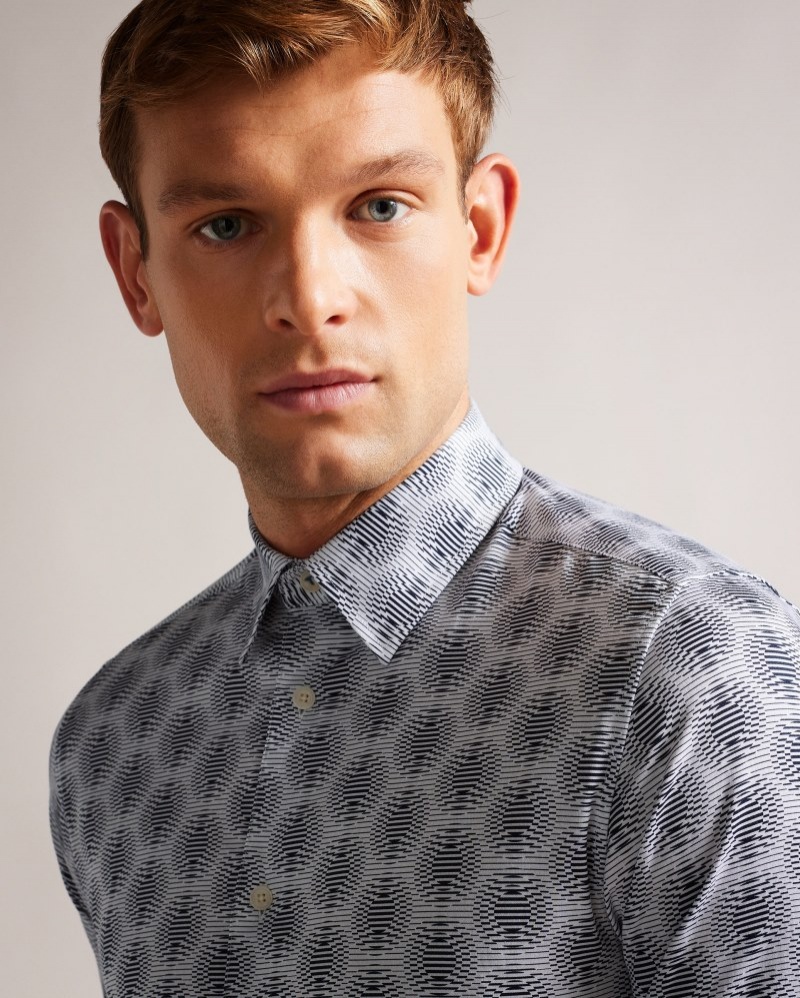 White Men's Ted Baker Pearse Long Sleeve Circle Geo Stretch Shirt Price In India | N1L-2375