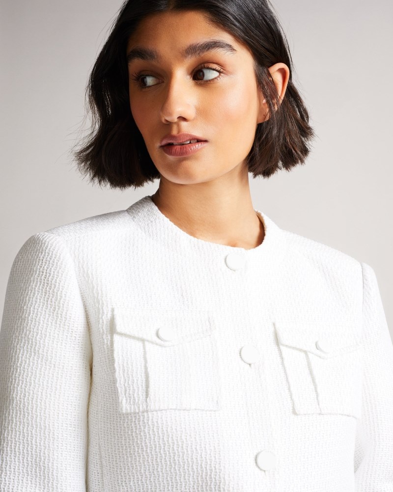 White Women's Ted Baker Alera Cropped Boxy Jacket with Cargo Styling Price In India | K5S-0028