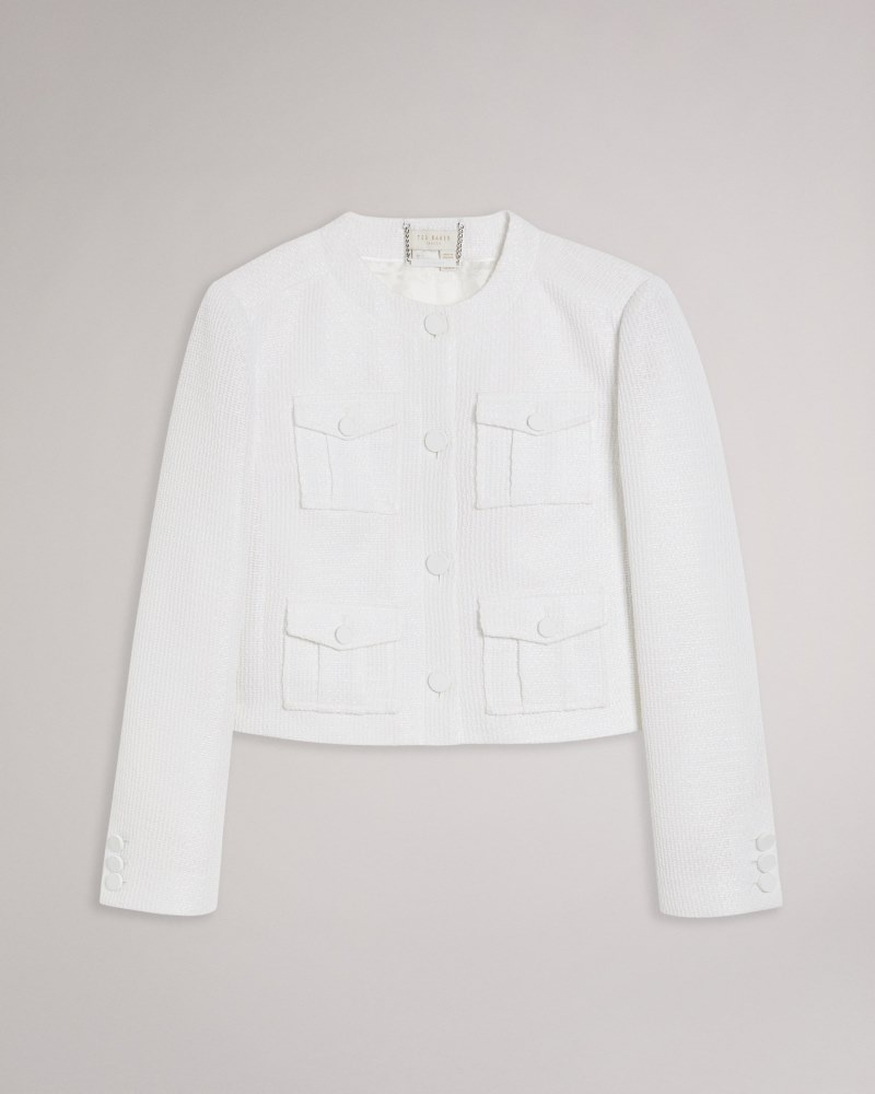 White Women's Ted Baker Alera Cropped Boxy Jacket with Cargo Styling Price In India | K5S-0028