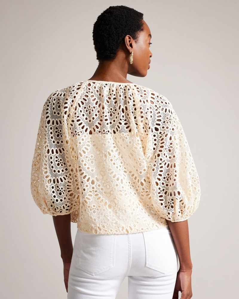 White Women's Ted Baker Elaraa Crochet Puff Sleeve Blouse Price In India | W5V-4419