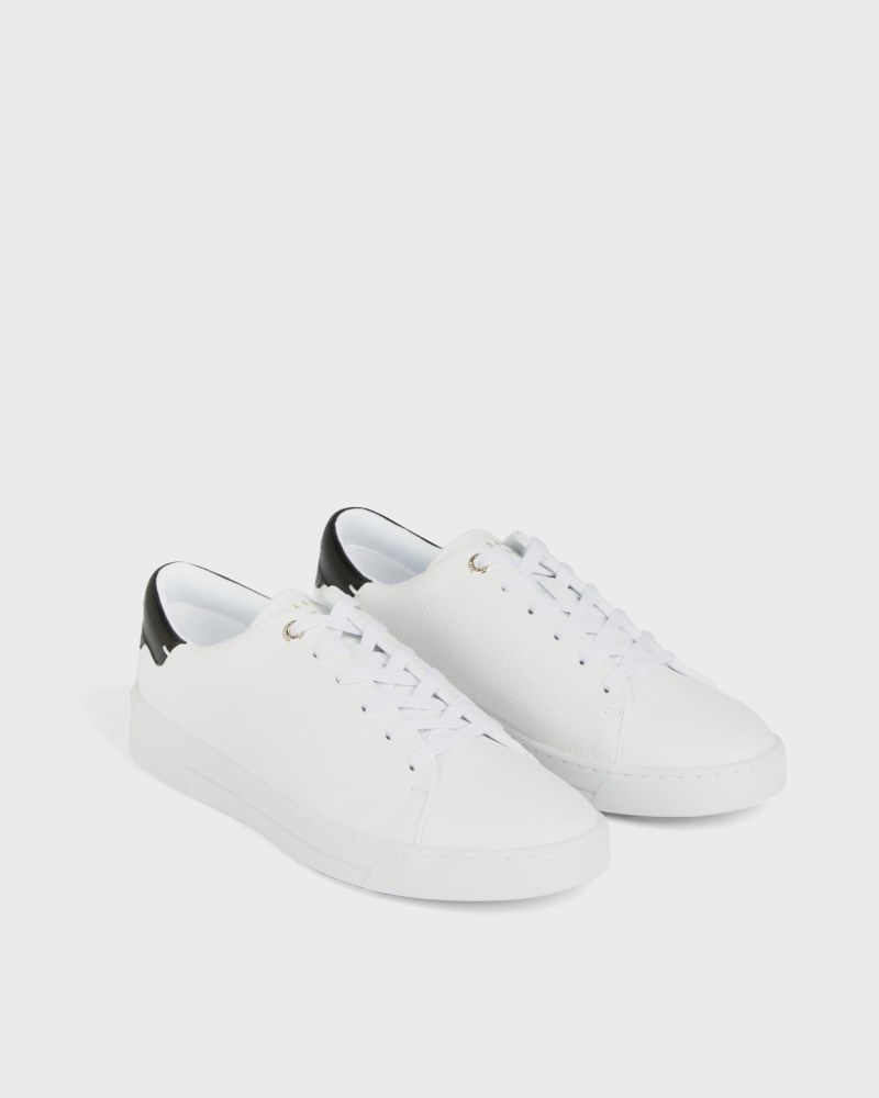 White Women's Ted Baker Kimmii Tumbled Leather Trainer Price In India | X2C-1599