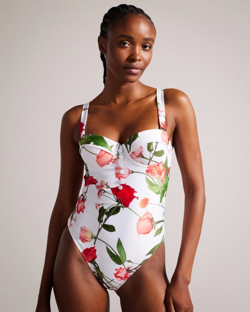 White Women's Ted Baker Laranaa Cupped Swimsuit Price In India | N0J-9985