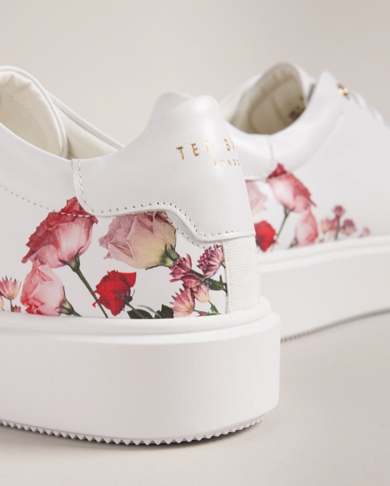 White Women's Ted Baker Lorny Floral Printed Platform Trainer Price In India | V2F-6153