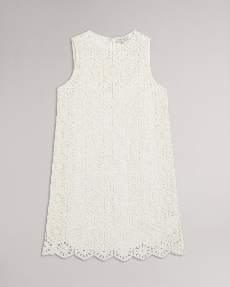 White Women's Ted Baker Nellla Crochet A Line Shift Dress Price In India | J0L-8932