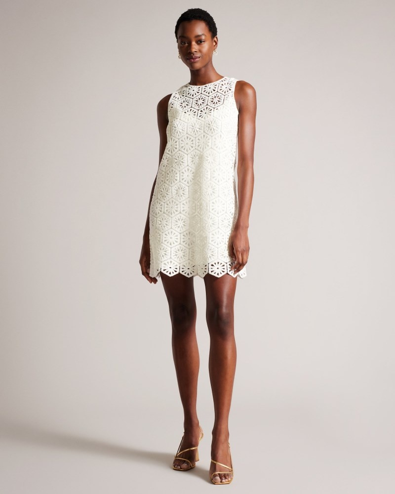 White Women\'s Ted Baker Nellla Crochet A Line Shift Dress Price In India | J0L-8932