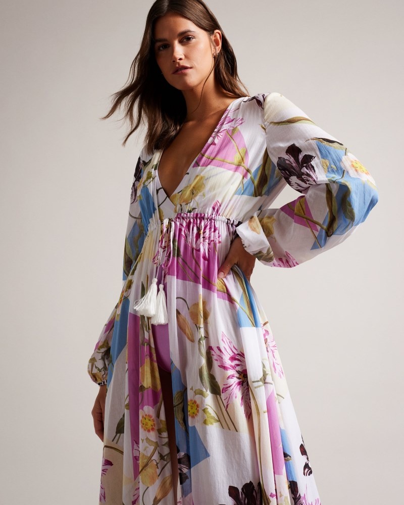 White Women's Ted Baker Rozlyn Floaty Maxi Cover Up Dress Price In India | P7I-6748