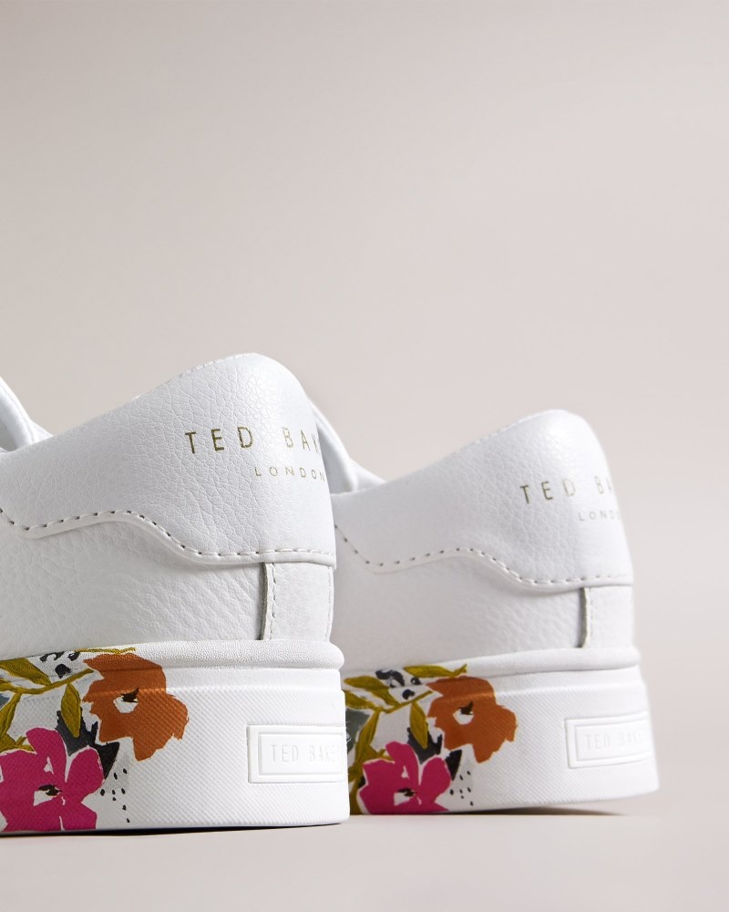 White Women's Ted Baker Sheliie Floral Sole Leather Cupsole Trainer Price In India | K6Q-7556