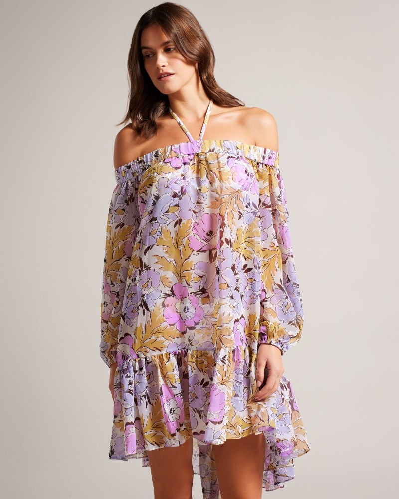 White Women's Ted Baker Siyona Off The Shoulder Cover Up Dress Price In India | Z5C-9975