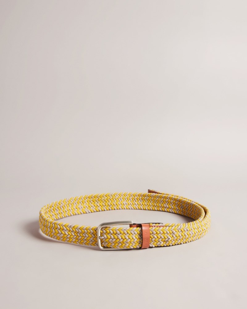 Yellow Men's Ted Baker Callen Woven Elasticated Belt Price In India | I3L-9049