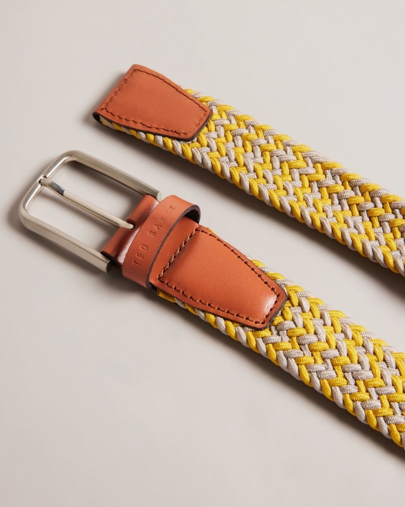 Yellow Men's Ted Baker Callen Woven Elasticated Belt Price In India | I3L-9049